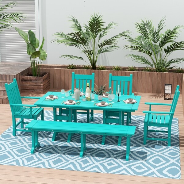 Polytrends Laguna Hdpe All Weather Outdoor Patio Dining Set with Rectangle Table，Arm Chairs and Bench (6Piece Set)