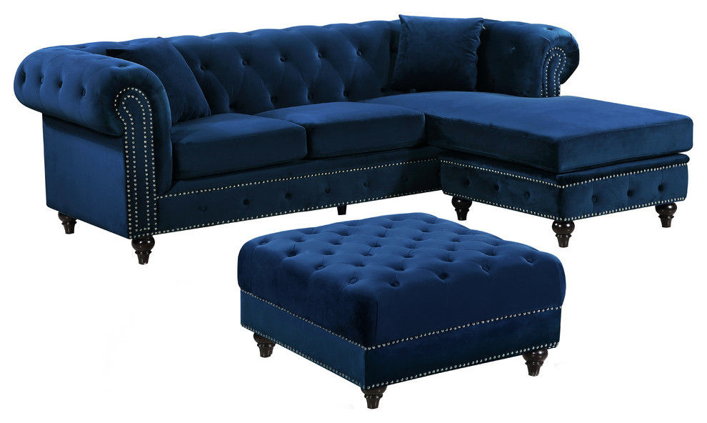 Sabrina Velvet 2 Piece Reversible Sectional   Traditional   Sectional Sofas   by HedgeApple  Houzz