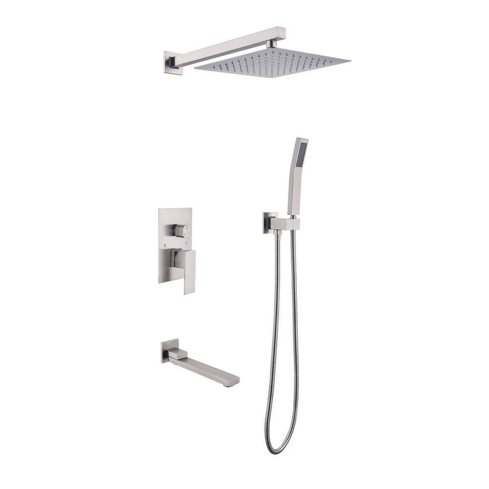 Utopia 4niture Jera Single-Handle 3-Spray Tub and Shower Faucet with 10 in. Wall Mount Shower Head in Brushed Nickel (Valve Included) HATH6203NS