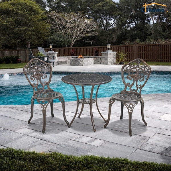 Clihome 3Piece Outdoor Cast Aluminum Bistro Set with Umbrella Hole