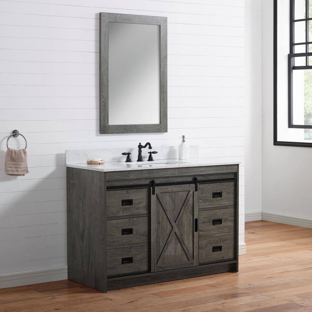 SUDIO Rafter 48 in. W x 22 in. D Bath Vanity in Charcoal Gray with Engineered Stone Vanity Top in Carrara White with Basin Rafter-48CG