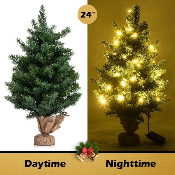 Gymax 24 Mini Artificial Christmas Tree Tabletop PreLit LED Fir Tree