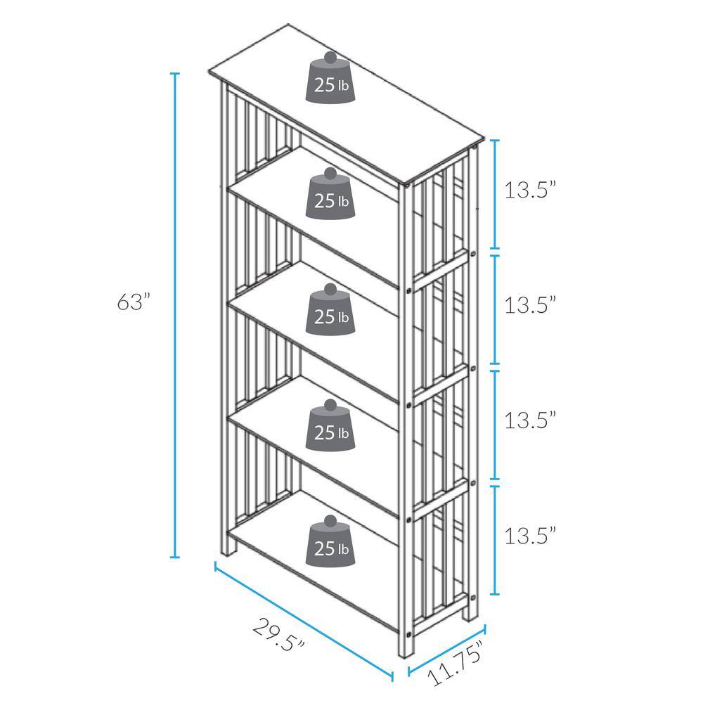 Casual Home 63 in. Walnut New Wood 4-Shelf Etagere Bookcase with Open Back N310-64