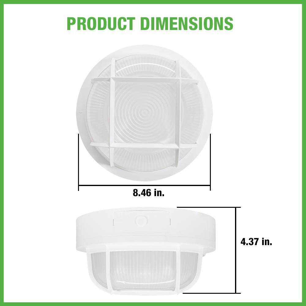 Hampton Bay 8.5 in. Round White LED Outdoor Wall Ceiling Bulkhead Light 3 Color Temperature Option Weather Rust Resistant 800 Lumen 504081010