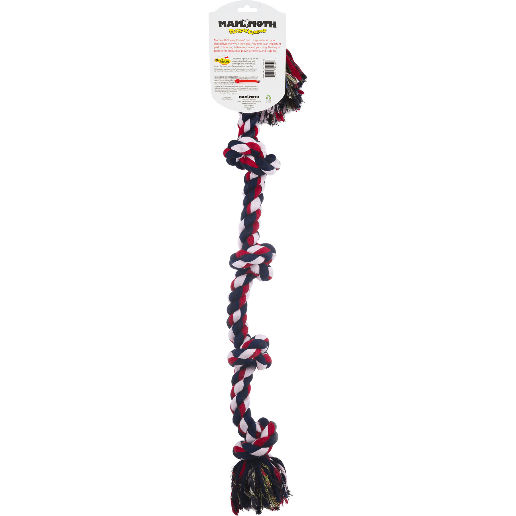 Mammoth Flossy Chews Extra Large Poly Cotton 5 Knot Rope Tug Dog Toy， Assorted Colors