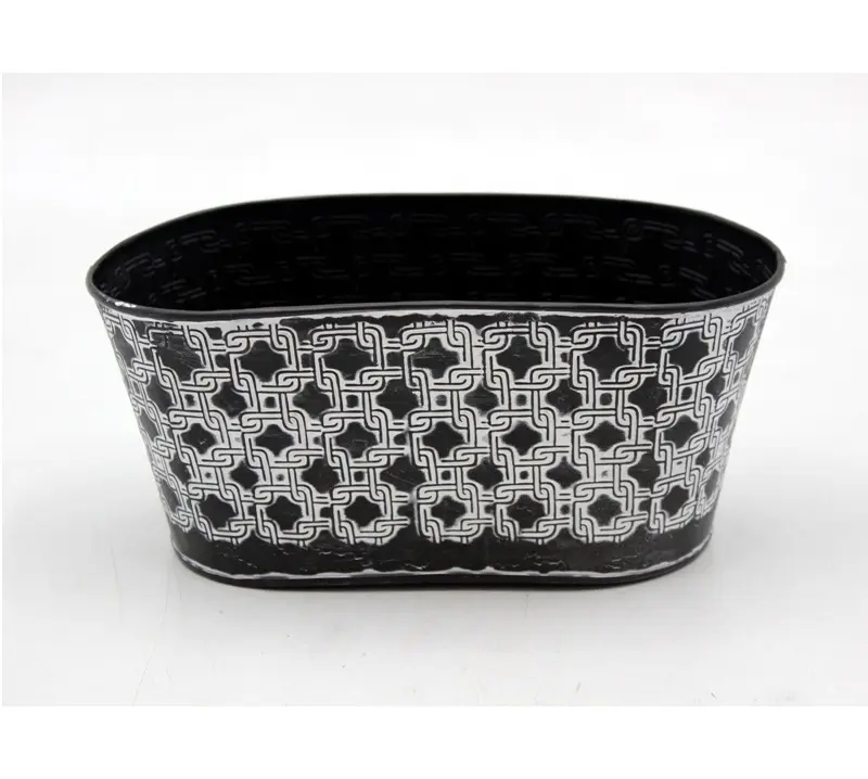 Wholesale Bulk High Quality Luxury Metal Iron Round Planter Black W/White Antique For Home Decoration Table Top