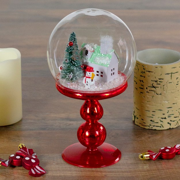 Red Holiday Scene Pedestal Globe Tabletop Decoration