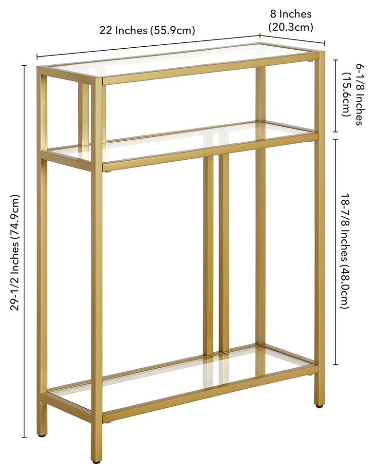 Cortland 22  x27 x27Wide Rectangular Console Table with Glass Shelves in Brass   Contemporary   Coffee Tables   by BisonOffice  Houzz