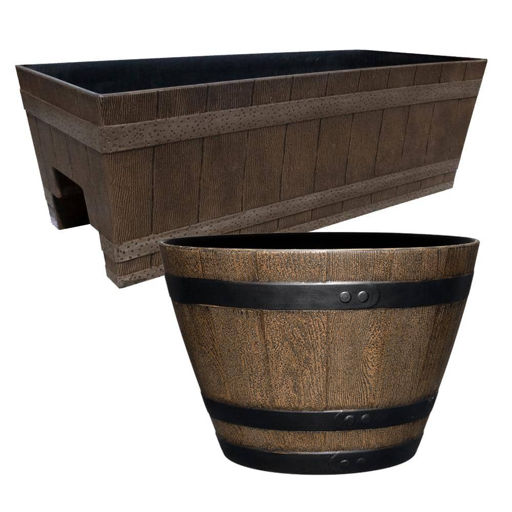 CHG CLASSIC HOME  GARDEN 24 in. Jameson Deck Rail Kentucky Walnut Resin Planter 1073D-037R