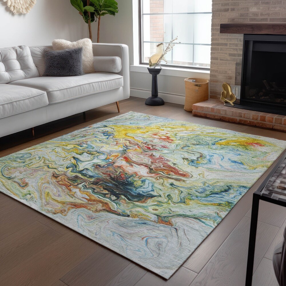 Machine Washable Indoor/ Outdoor Chantille Abstract Contempoary Rug