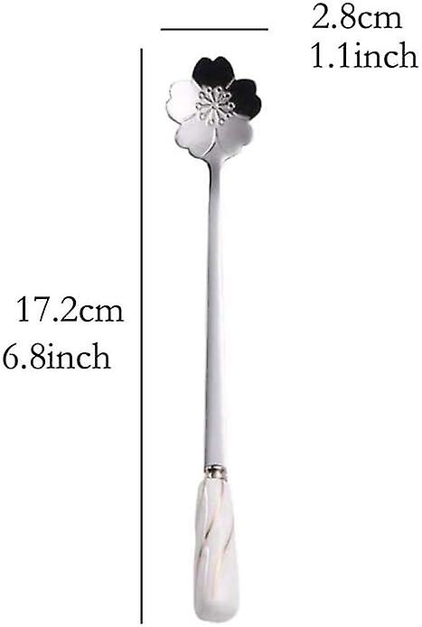 Stainless Steel Coffee Mixing Spoons Ice Cream Dessert Spoons - Set Of 6 Mbbitl Delicate Ceramic Handle Cherry Blossoms Shape