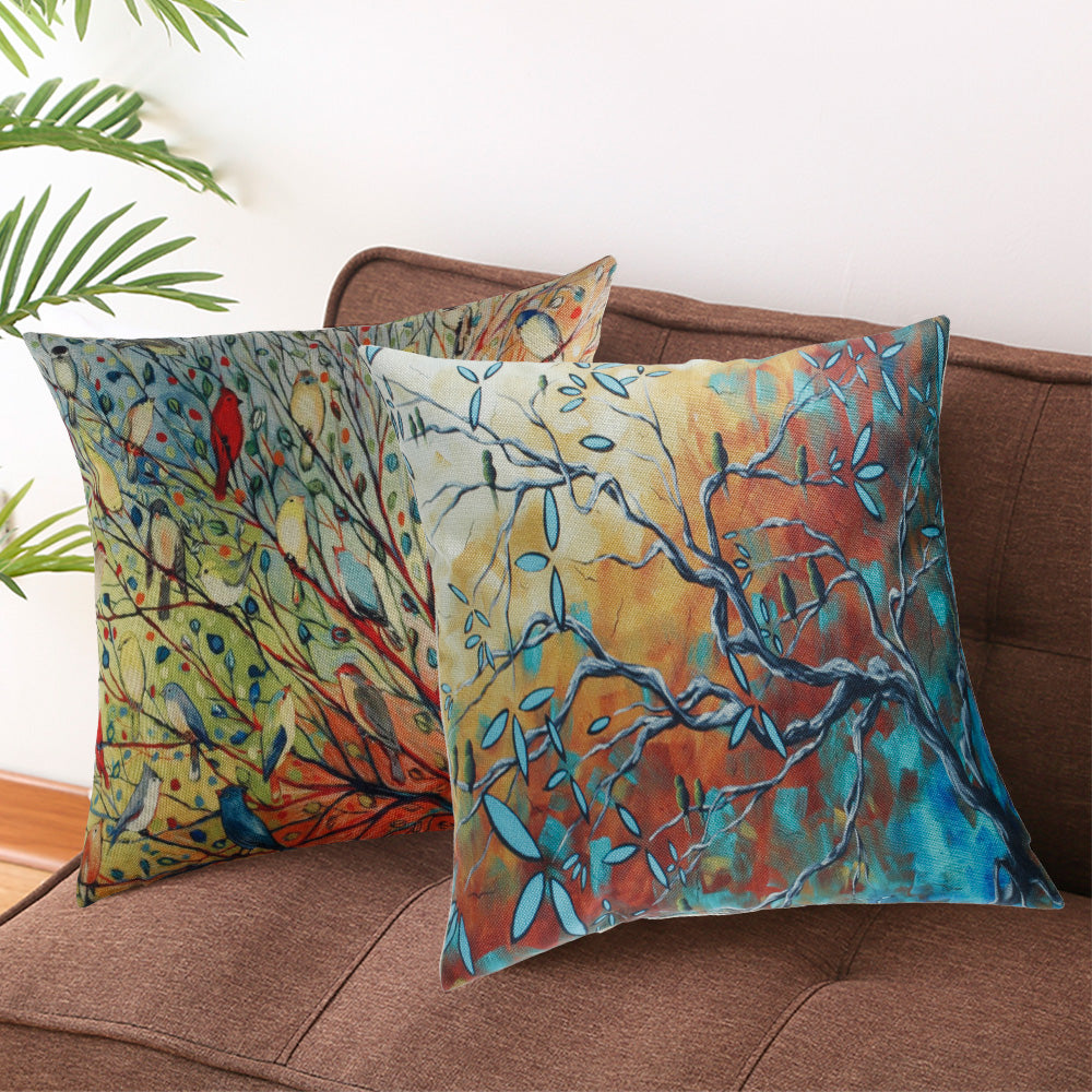 Fyeme 4 Pack Birds Throw Pillow Covers Spring Bird Paintings Pillow Case, Birds Stand on the Tree Branches Decorative Cushion Cases Home Decor for Couch Bed Sofa