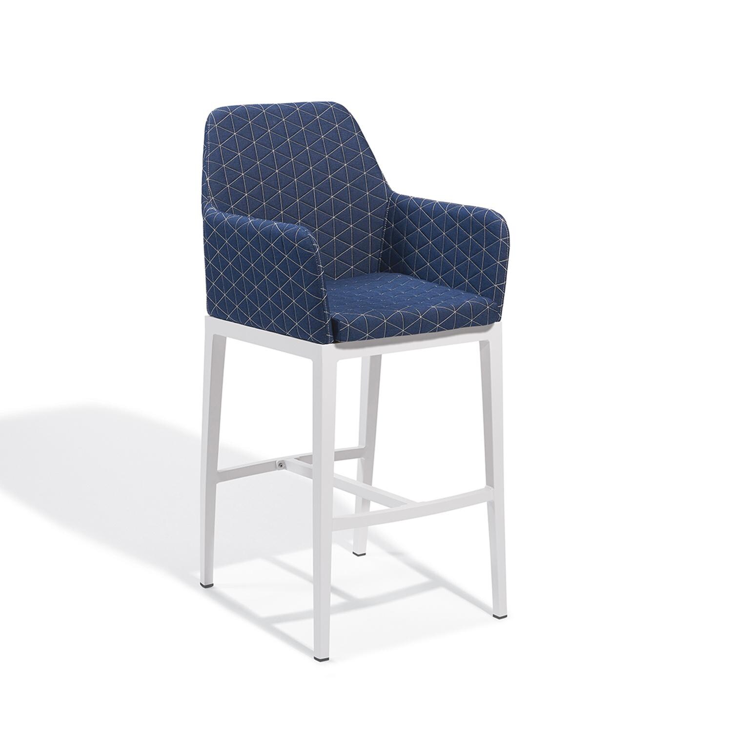 Oland Aluminum Bar Stool in Chalk/Quilted Spectrum Indigo By Oxford Garden