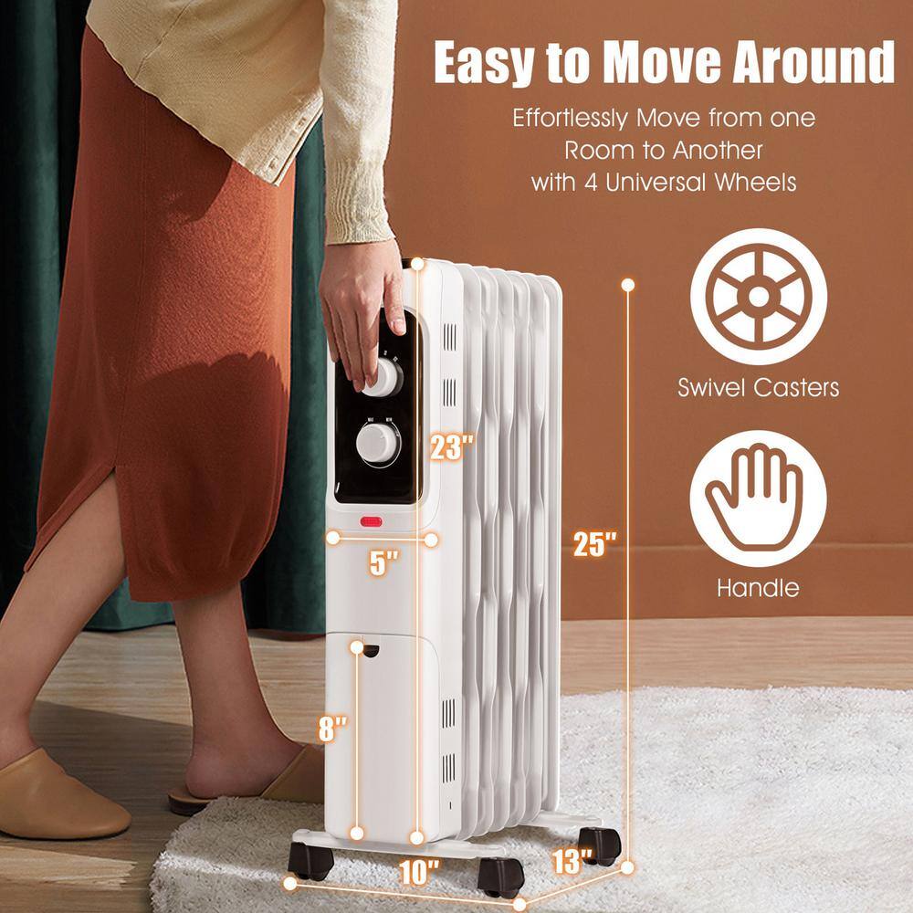 Gymax 1500-Watt Electric Oil Filled Radiator Heater Space Settings White Heater with 3 Heat GYM06347