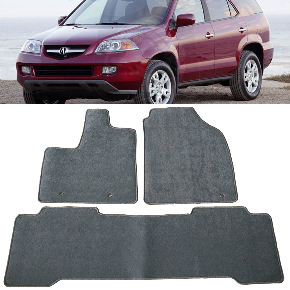 Ikon Motorsports Compatible with 01-06 Acura MDX OE Factory Style Gray Nylon Carpet Car Floor Mats Front Rear 3pcs 2001 2002 2003 2004 2005 2006