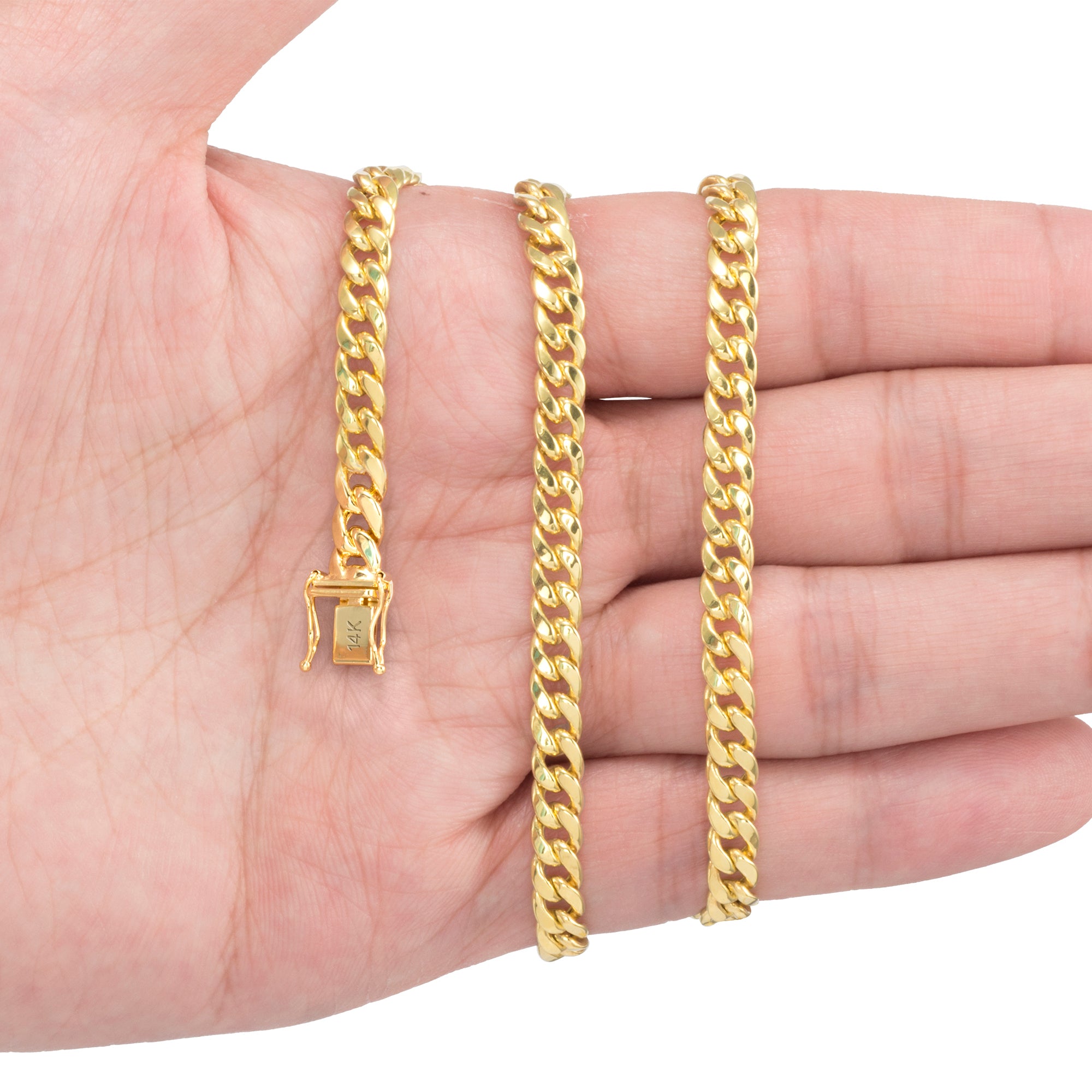 Nuragold 14k Yellow Gold 5.5mm Miami Cuban Link Chain Pendant Necklace， Mens Jewelry with Box Clasp 18