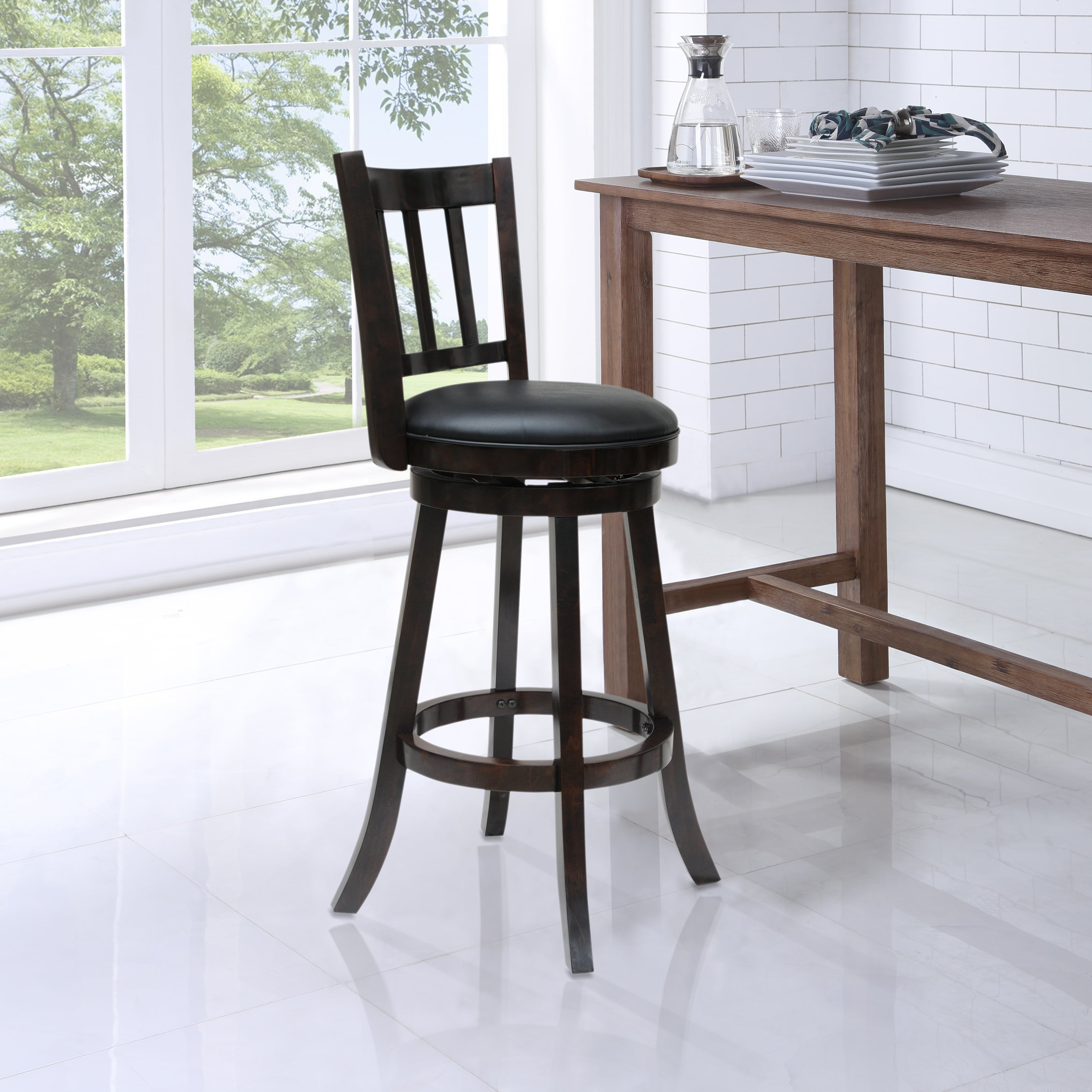 Boraam Bloomington 29 Faux Leather Swivel Wood Bar Stool - Cappuccino Finish