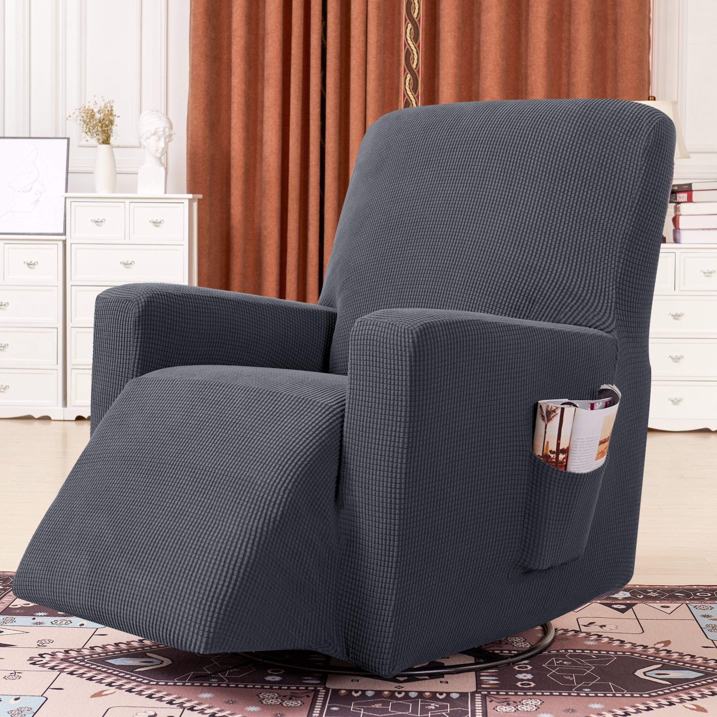 Subrtex Recliner Slipcover with Pockets Stretch Furniture Chair Cover, Gray