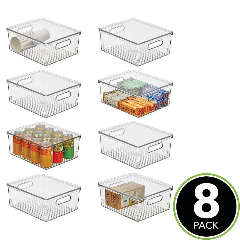 mDesign Large Plastic Stackable Kitchen Storage Box， Handles， Lid， 8 Pack