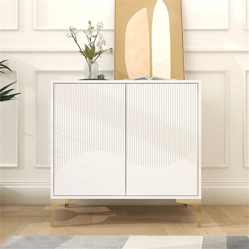 Modern Storage Cabinet with 2 Doors  Sideboard Buffet Cabinet with Gold Metal Legs  Accent Entryway Table