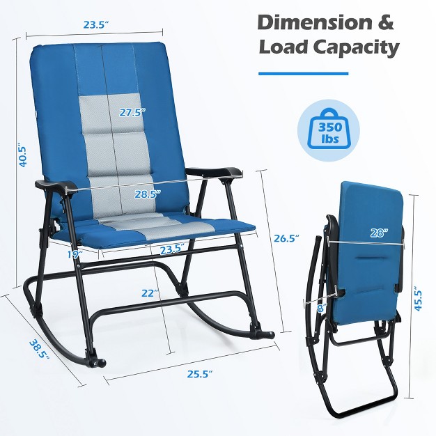 Costway Foldable Rocking Padded Chair Portable Camping Chair With Backrest Armrest Red blue