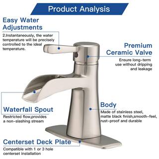 BWE Waterfall Single Hole Single-Handle Low-Arc Bathroom Sink Faucet With Pop-up Drain Assembly In Brushed Nickel A-96007-N