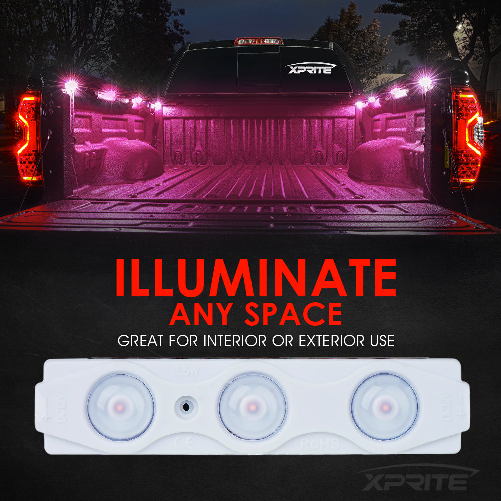 Xprite USA DL-001-L3-PE 8 LED Rock Light Pods Truck Bed Lighting Kit with Switch - Purple