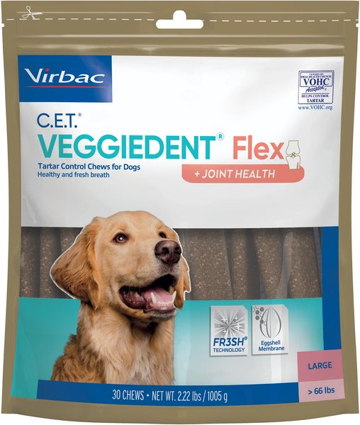 Virbac C.E.T. VeggieDent Flex + Joint Health Dental Chews for Large Dogs， over 66 lbs