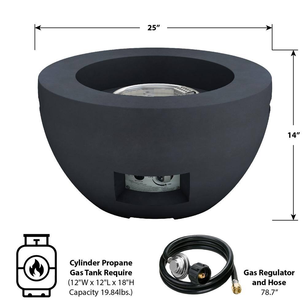 KANTE 25 in. W x 13.4 in. H Outdoor Round Concrete Metal Propane Gas Modern Smokeless Bowl Fire Pit Table in Charcoal RMFP-B01-60121