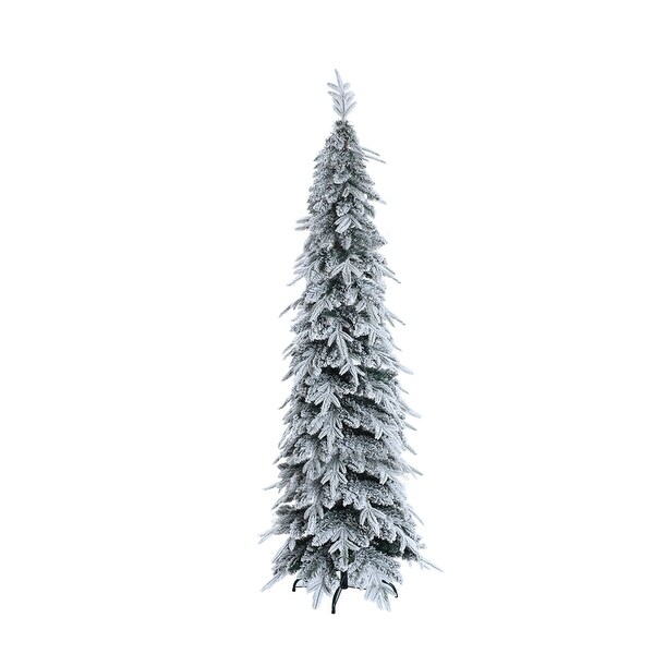 6.8Ft Pencil Slim Artificial SnowFlocked Christmas Tree