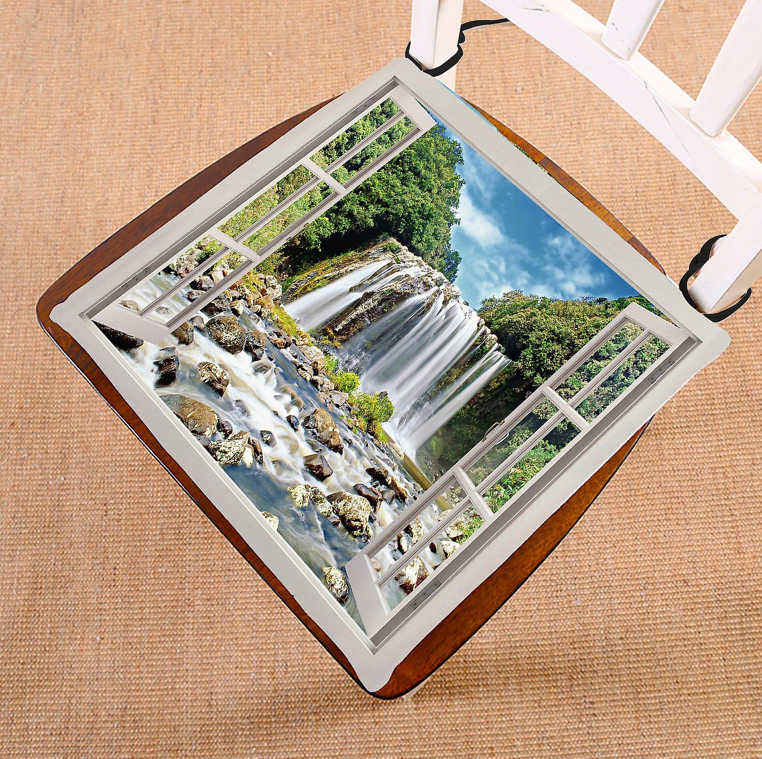 Scenery Chair Pad， Open Window Panoramic View To Famous Huge Waterfall Seat Cushion Chair Cushion Floor Cushion 40x40 Cm