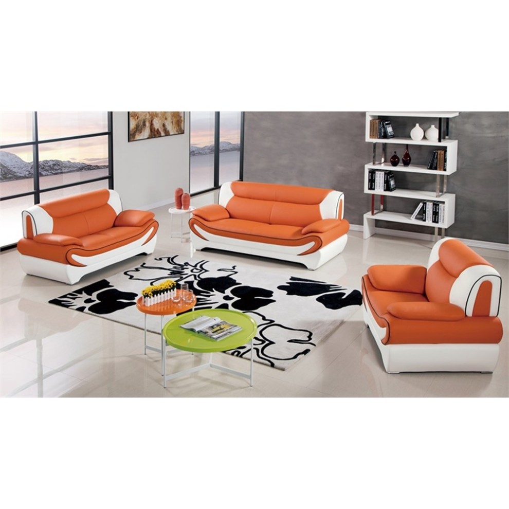 Pemberly Row Orange and White Color With With Faux Leather Chair   Contemporary   Armchairs And Accent Chairs   by Homesquare  Houzz