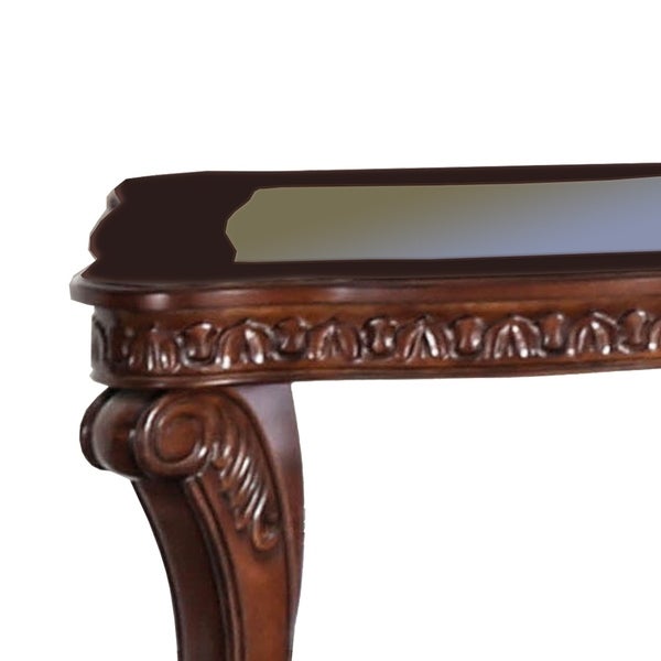 Traditional End Table with Cabriole Legs and Wooden Carving， Brown