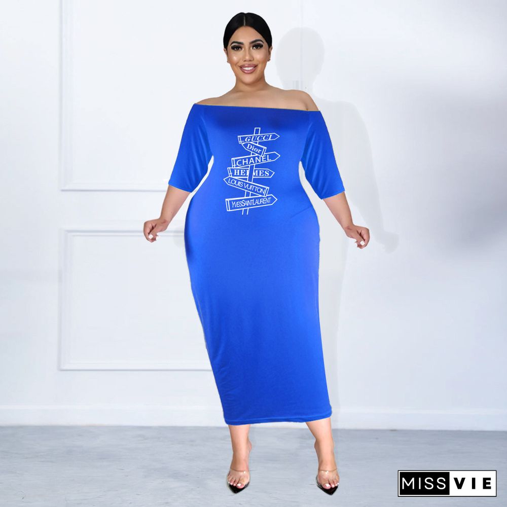 Plus Size Off The Shoulder Half Sleeve Pencil Dress