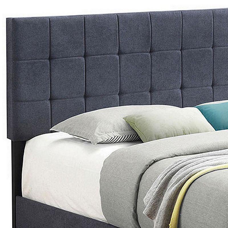 Grid Tufted Fabric Upholstered Queen Bed， Gray