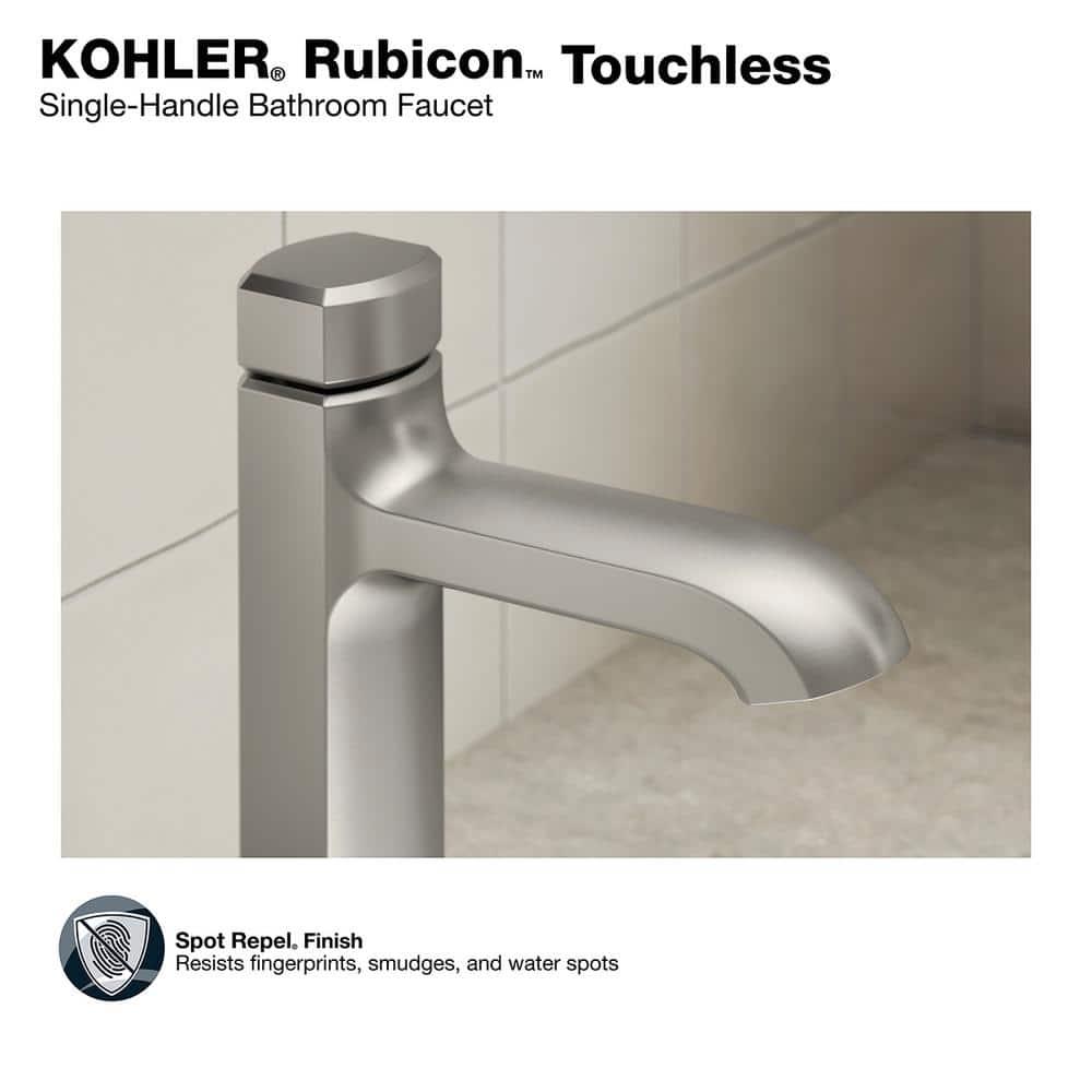 KOHLER Rubicon Battery Powered Touchless Single Hole Bathroom Faucet in Vibrant Brushed Nickel