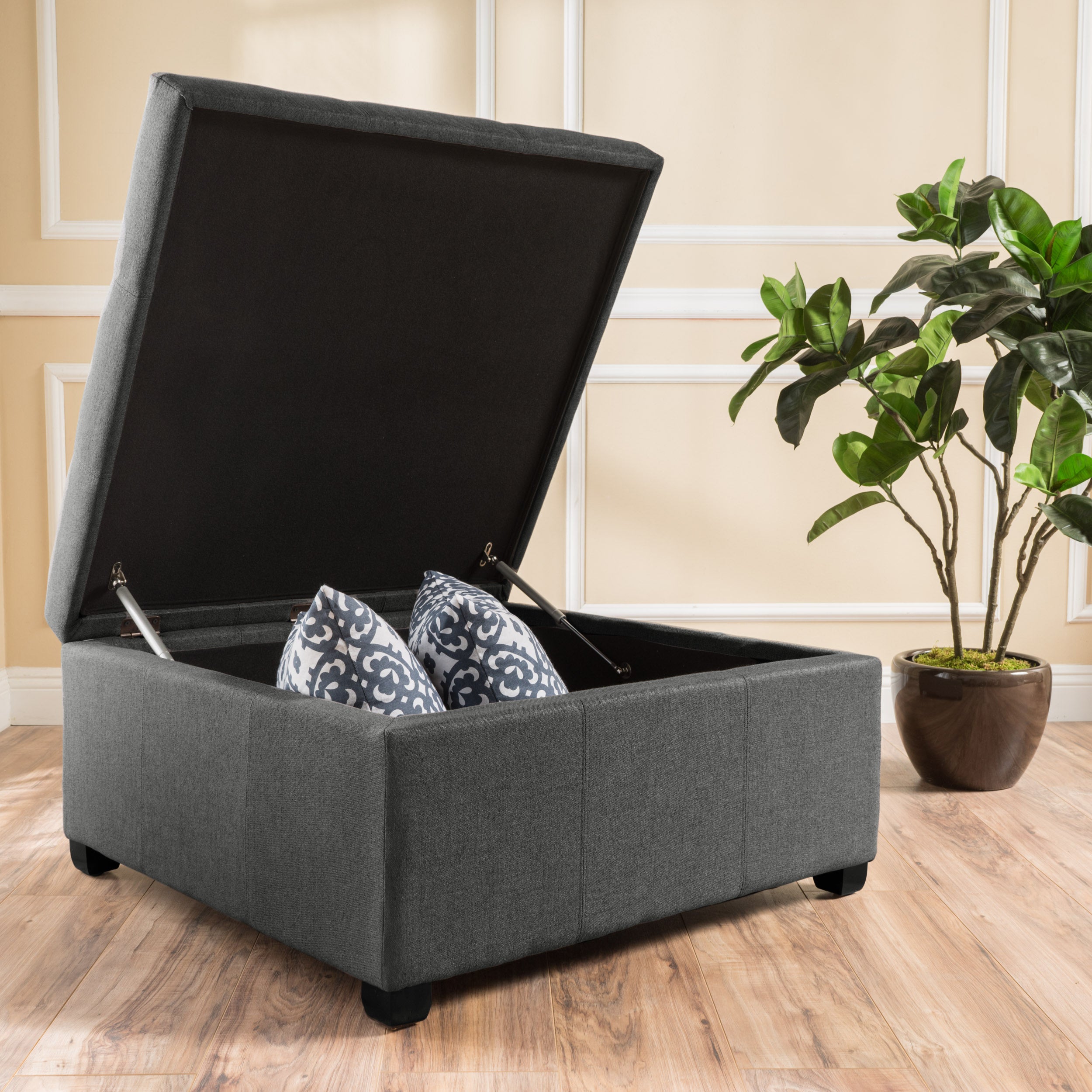 Carlyle Square Tufted Fabric Storage Ottoman Coffee Table