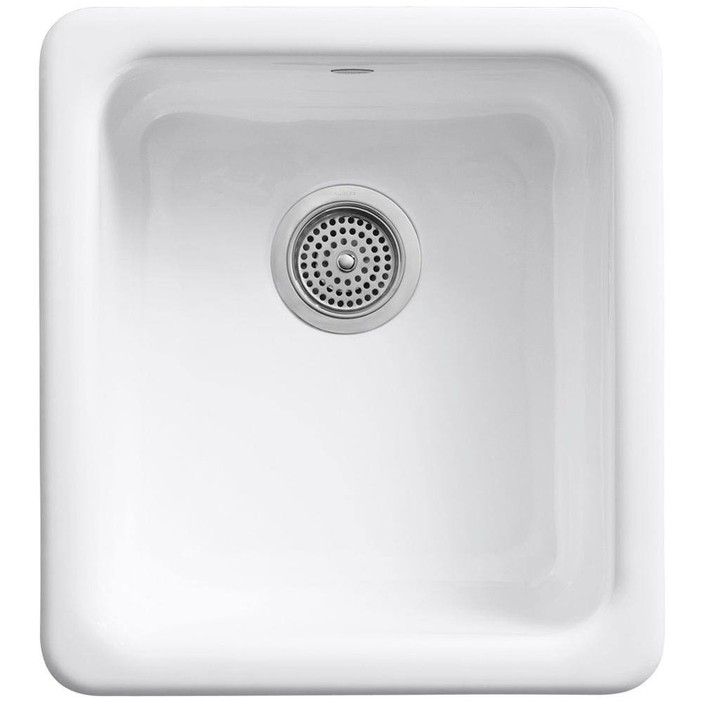 KOHLER IronTones Drop-InUndermount Cast-Iron 17 in. Single Basin Kitchen Sink in Ice Grey K-6584-95