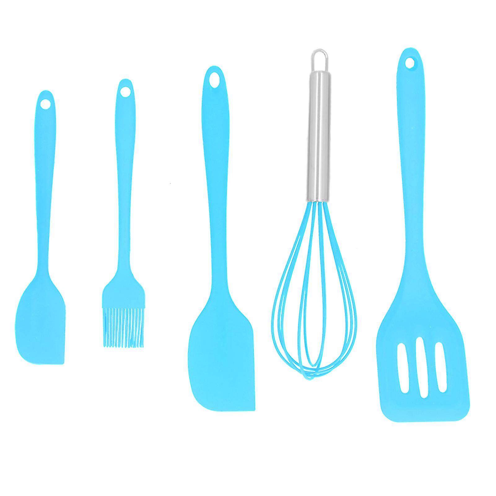 5pcs/set Silicone Spatula Diy Kitchen Utensil Baking Tool Cake Decoration For Home Bakeryblue