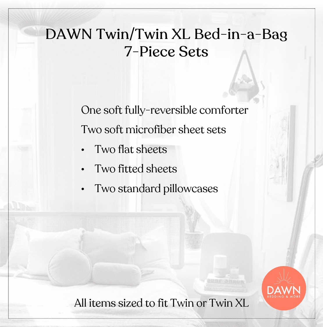 Dawn 7-Piece Twin Essentials in Wonderland Gray | Reversible Twin/Twin XL Comforter with Two Sheet Sets | Oversized Plaid in Black and Gray， Solid Gray and Solid Black Sheets