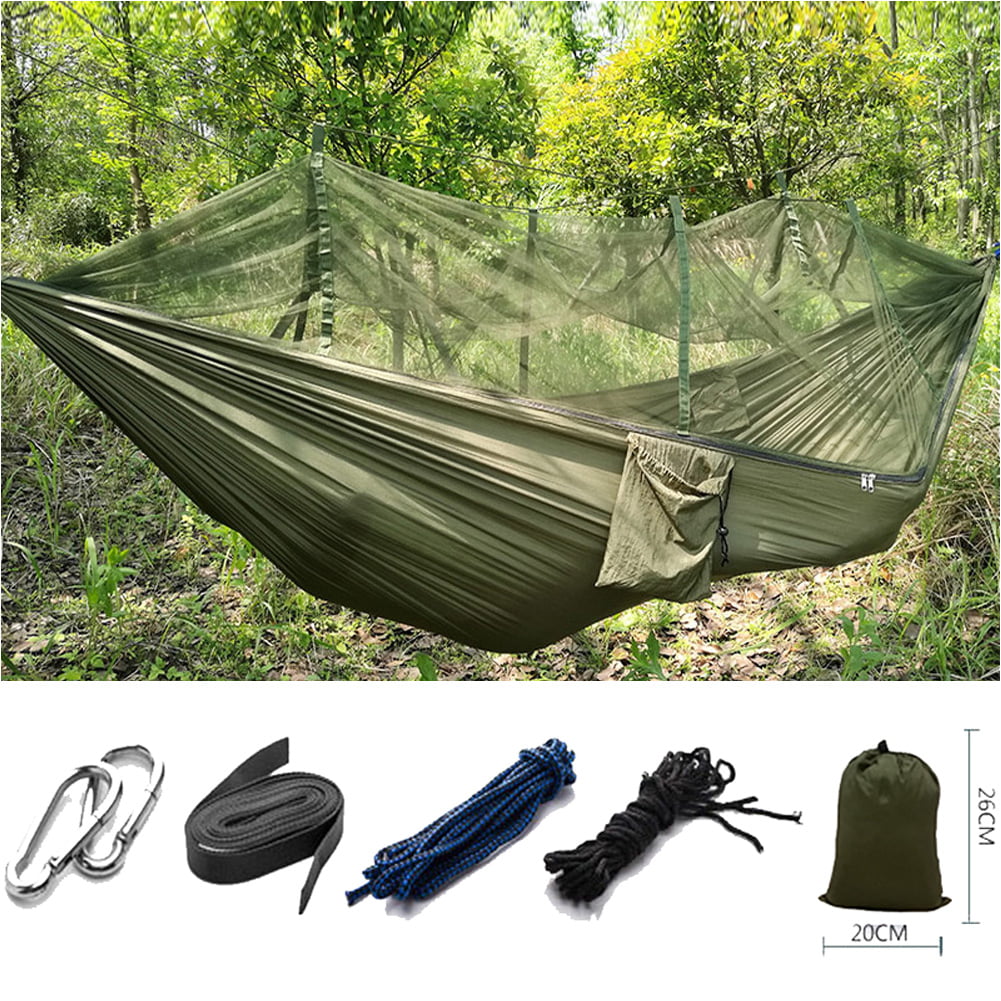 TOPCHANCES Camping Hammock with Net Mosquito, Parachute Fabric Camping Hammock Portable Nylon Hammock for Backpacking Camping Travel, Double Single Hammocks