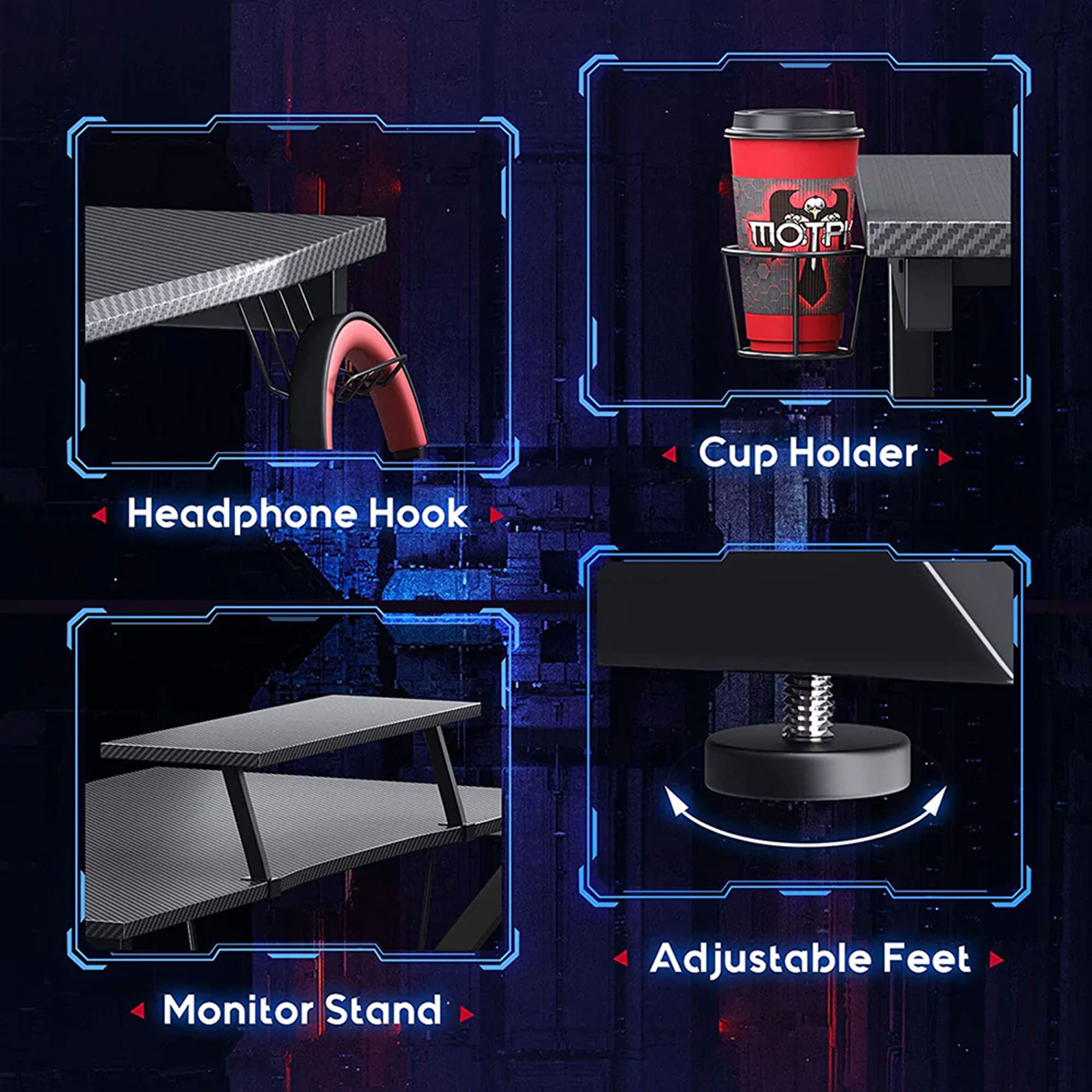 39 Inch Carbon Fiber Computer Gaming Desk with Raised Monitor Shelf