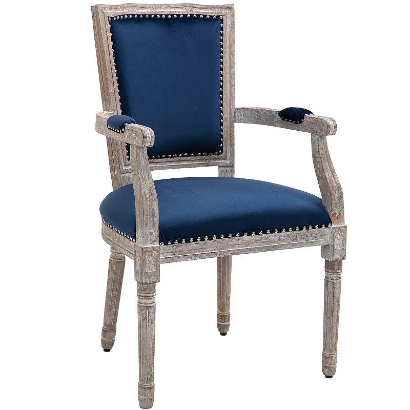 HOMCOM Vintage Dining Chair with High Back Thick Sponge Padded Seat and Section Armrest with Wood Frame Blue