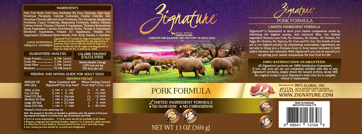 Zignature Pork Limited Ingredient Formula Grain Free Wet Dog Food