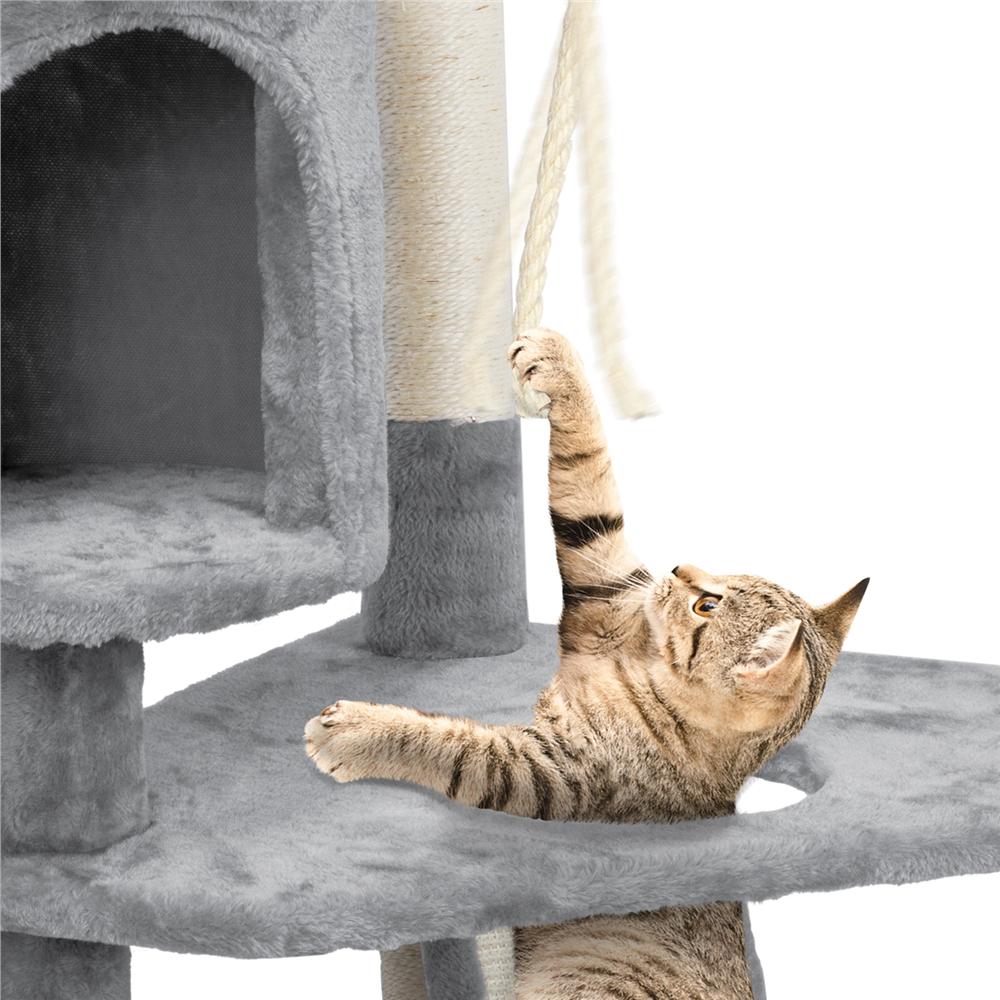 Topeakmart 798221 Multilevel Cat Tree Condo with Basket and Scratching Posts and Ramp Light Gray  Crowdfused