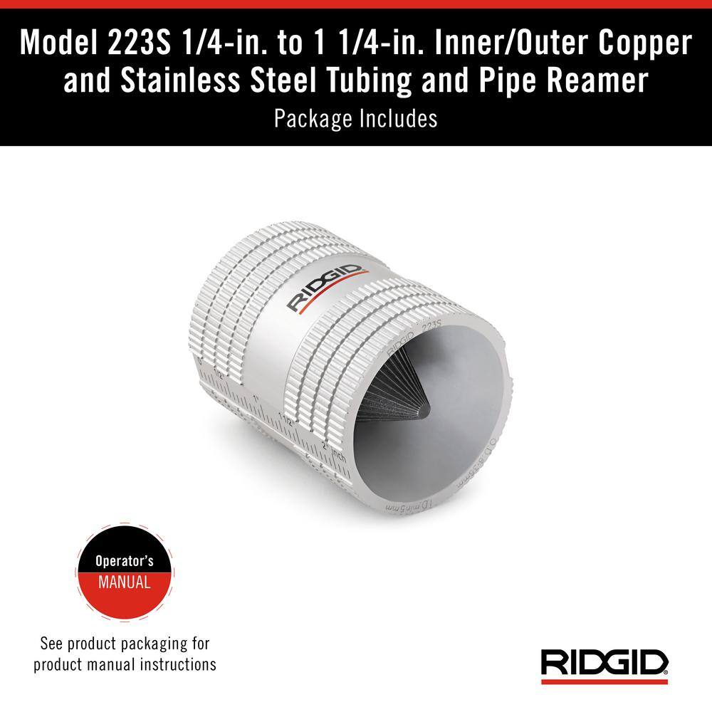 RIDGID 223S 14 in.-1-14 in. InnerOuter Copper and Stainless Steel Tubing and Pipe Reamer Tubing Tool for Multilayer Cutting 29983