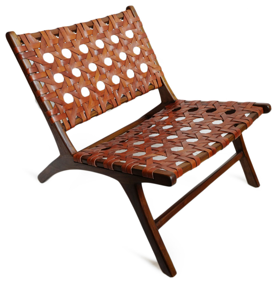 Chestnut Leather Weave Easy Chair   Midcentury   Armchairs And Accent Chairs   by Design Mix Furniture  Houzz