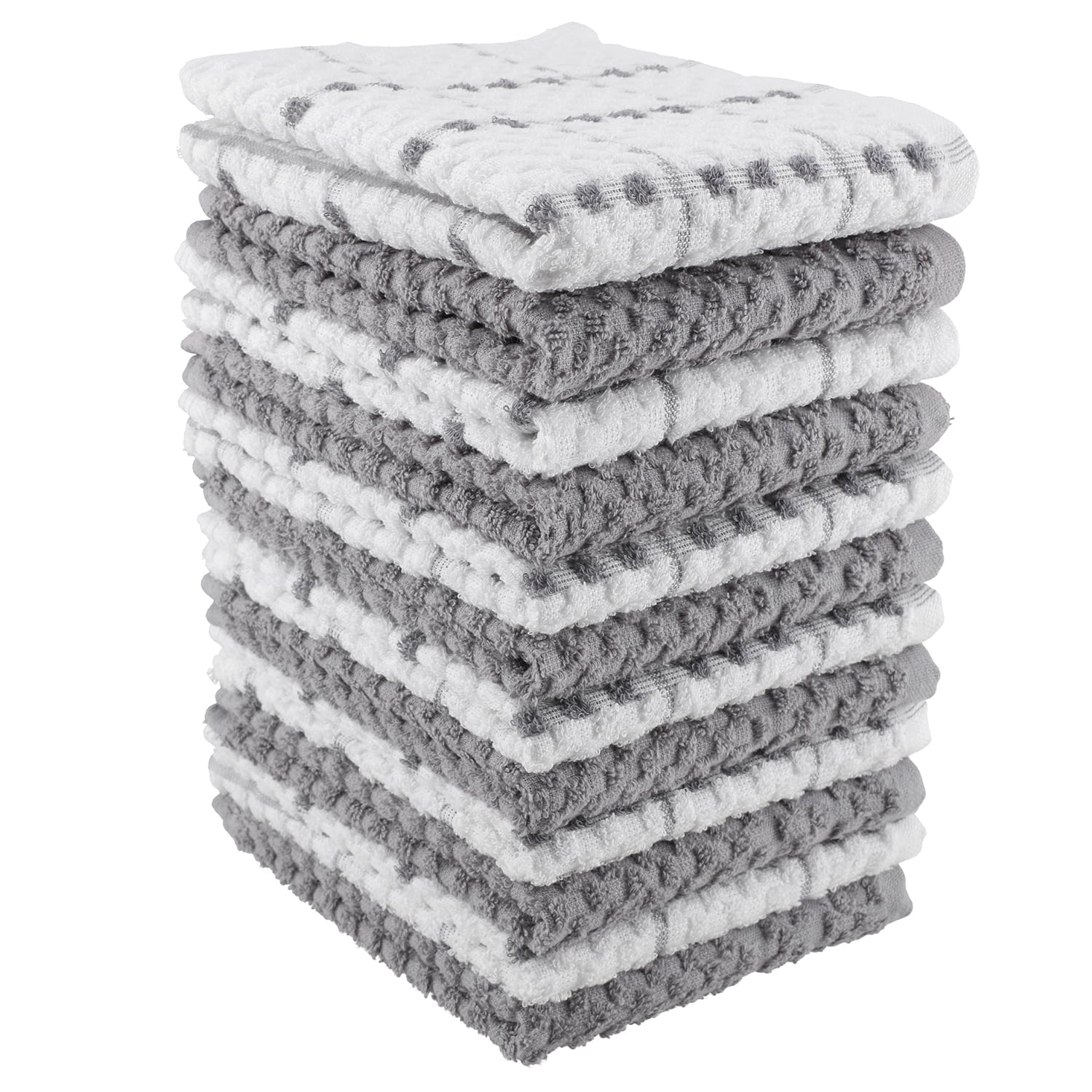 Craftsworth 100% Cotton Kitchen Towels， 12 Piece Set， 15x26 - Grey White