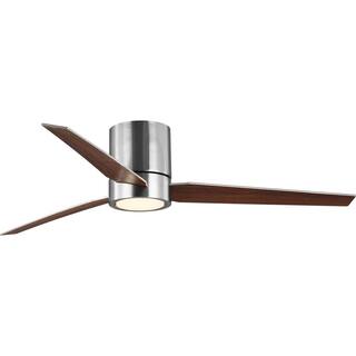 Progress Lighting Braden 56 in. 3-Blade LED Indoor Brushed Nickel WalnutSilver Blades Mid-Century Modern Ceiling Fan with Remote P2588-0930K