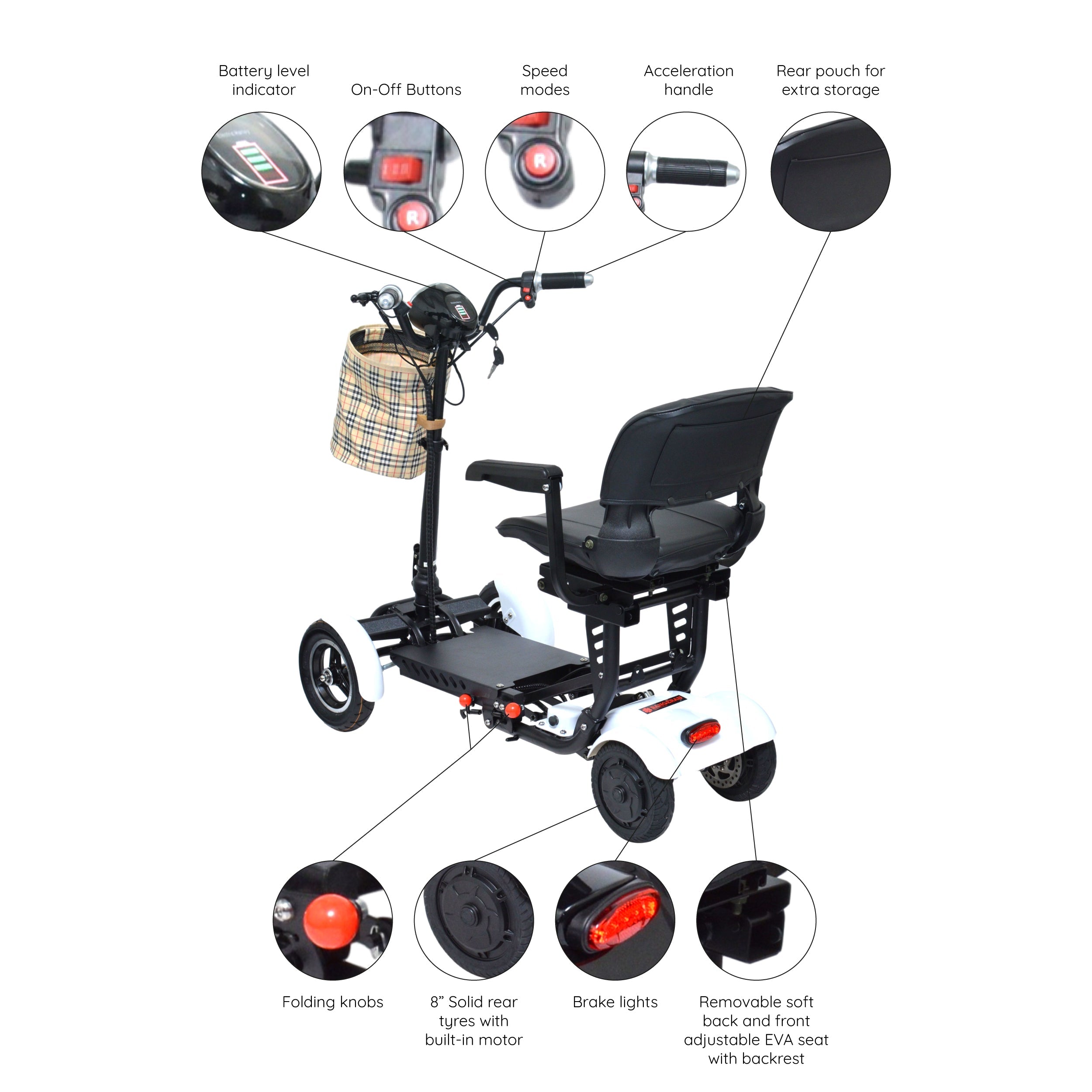 Foldable Mobility Scooter, 4 Wheels Motorized Lightweight, 300 lb Capacity